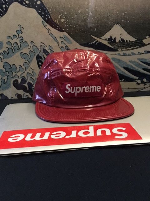 Supreme Glossy Ripstop Camp Cap Red Grey F/W 16