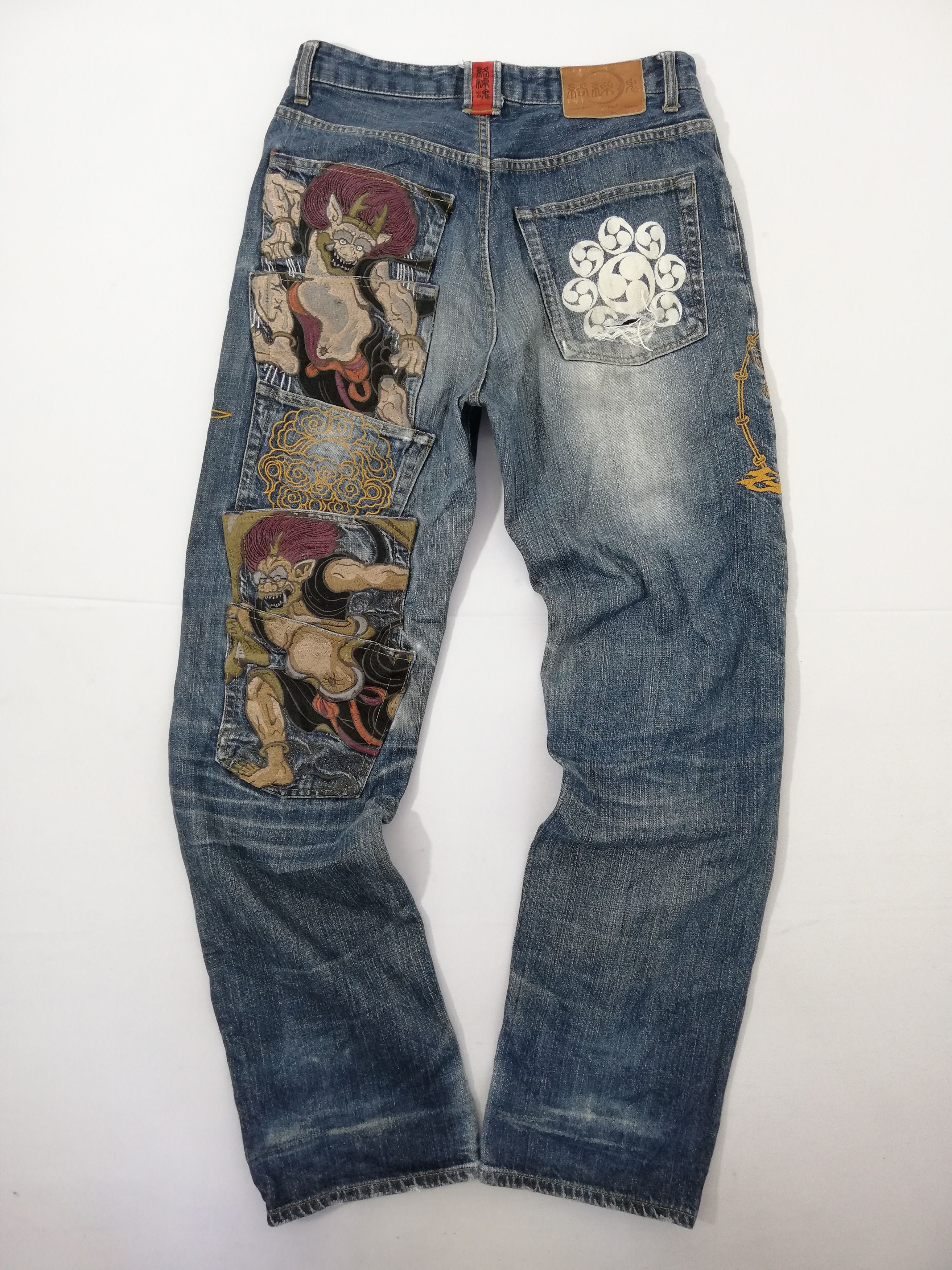 Japanese Brand Karakuri Tamashii Multi Pockets Embroidered Denim Jeans Grailed
