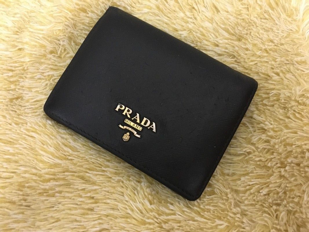 image of Prada Leather Bifold Wallet in Black, Men's