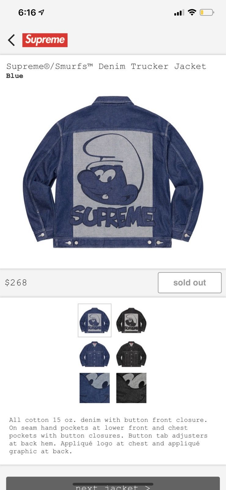 Supreme Smurfs Denim Trucker Jacket