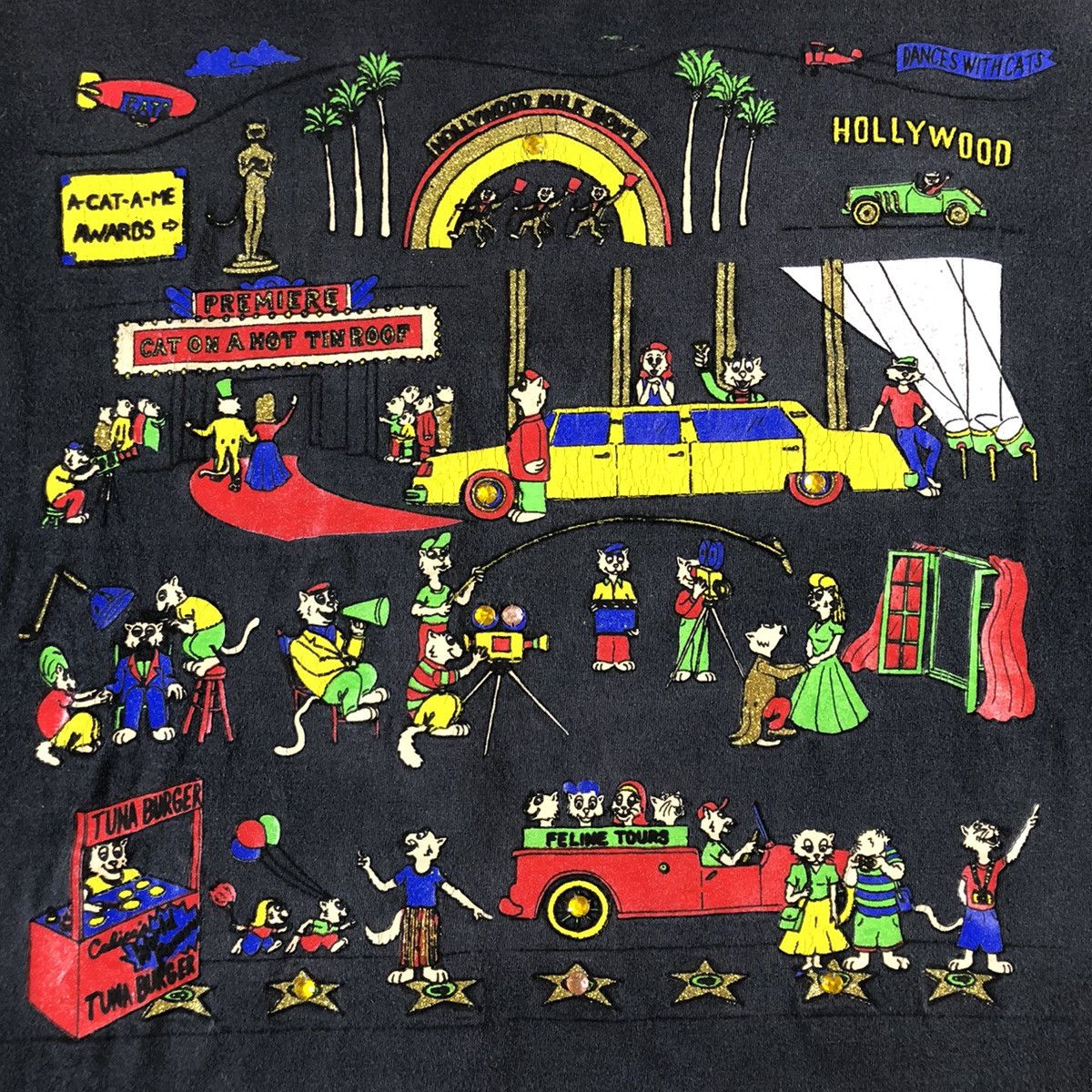 Vintage Hollywood Famous Cats Bowl Red Carpet Vintage T shirt Size US L / EU 52-54 / 3 - 2 Thumbnail