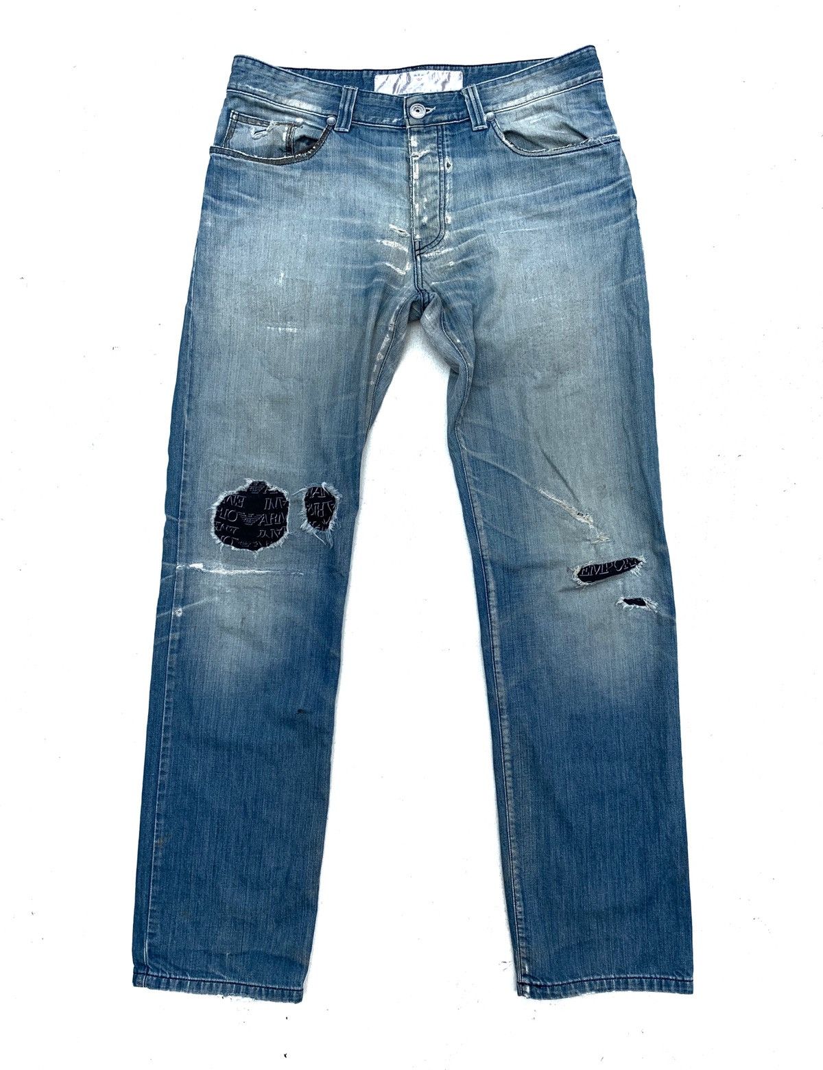 Distressed Patchwork Style Emporio Armani Denim Pant