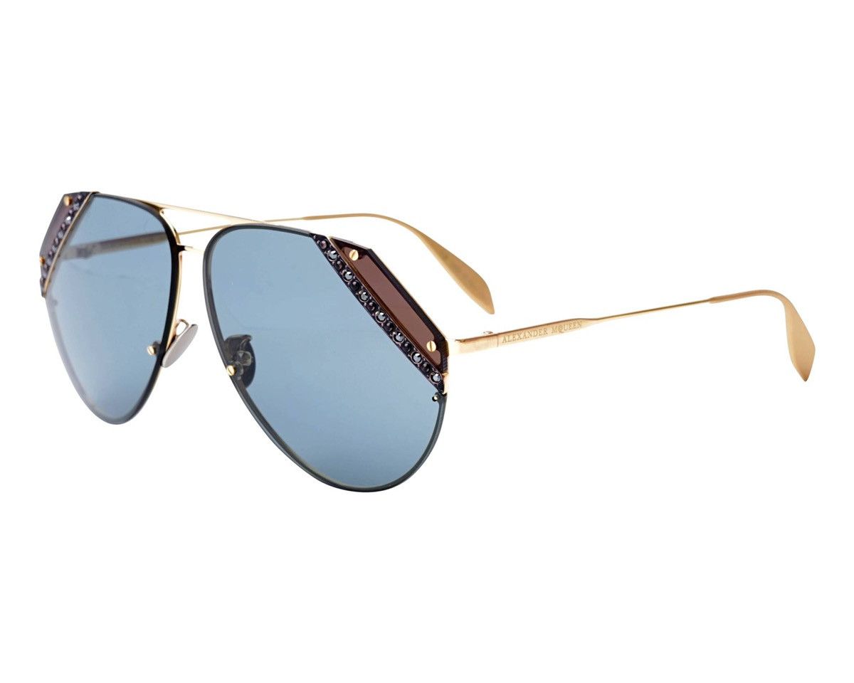 Alexander McQueen New Vintage McQueen Aviator Gold Blue Cut Lenses AM0117 003 Size ONE SIZE - 1 Thumbnail