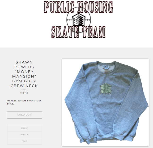 Public Housing Skate Team SHAWN POWERS "MONEY MANSION" CREW NECK Grailed