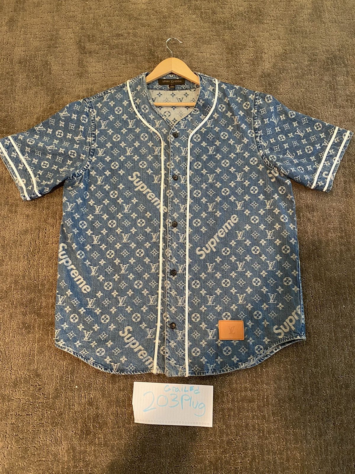 Supreme Denim Baseball Jersey L Blue Supreme Jacquard Soccer