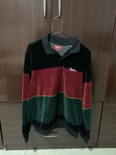 Supreme Striped Velour L S Polo | Grailed