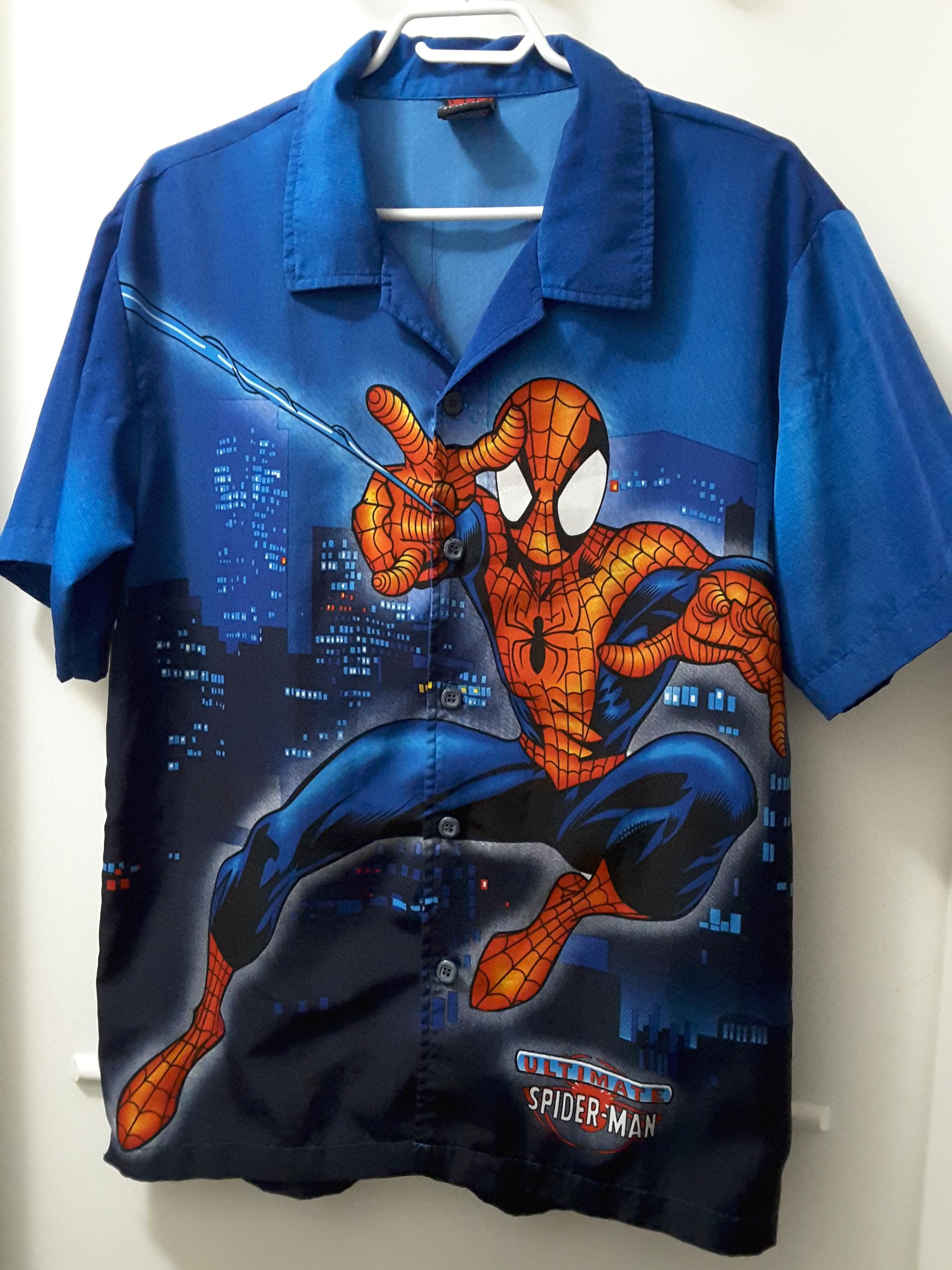 Marvel Comics Spider Man button down NY background Shirt 2002 Grailed