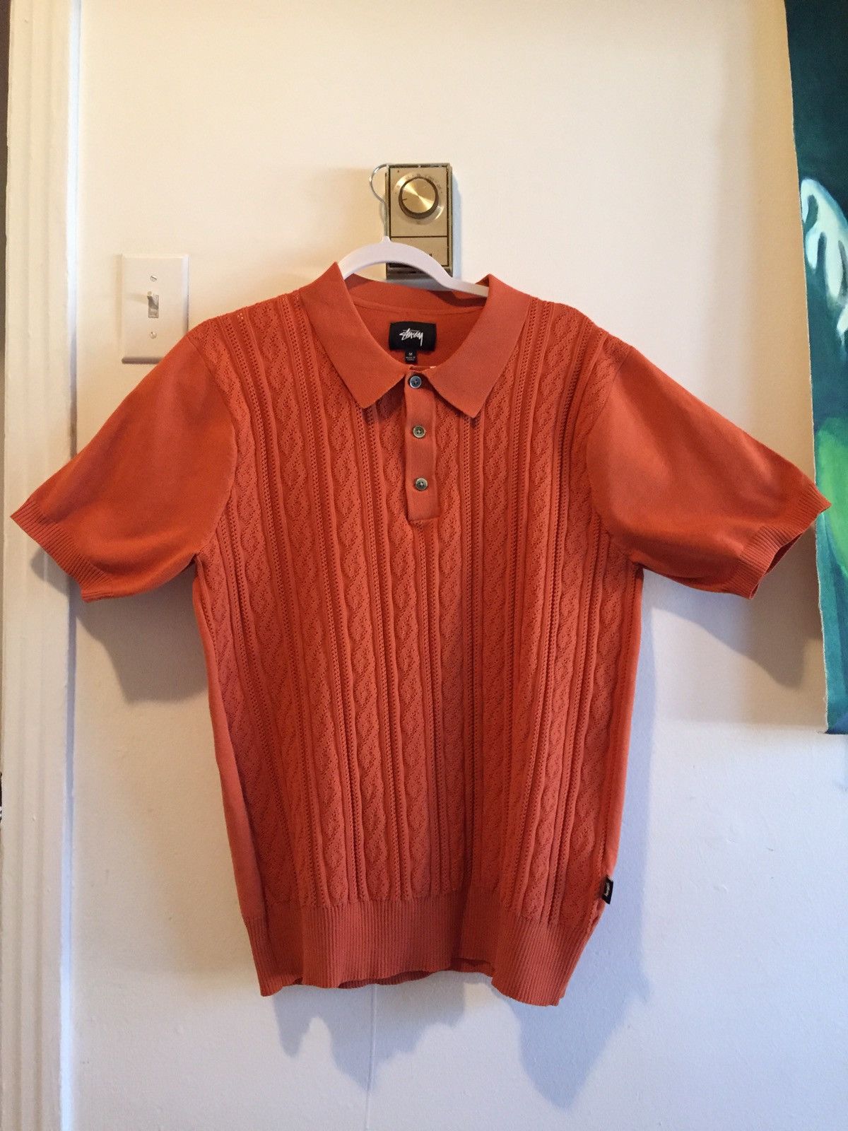 Stussy Stussy orange S cable knit polo shirt | Grailed