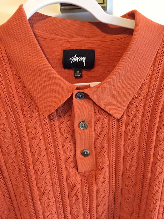 Stussy Stussy orange S cable knit polo shirt | Grailed