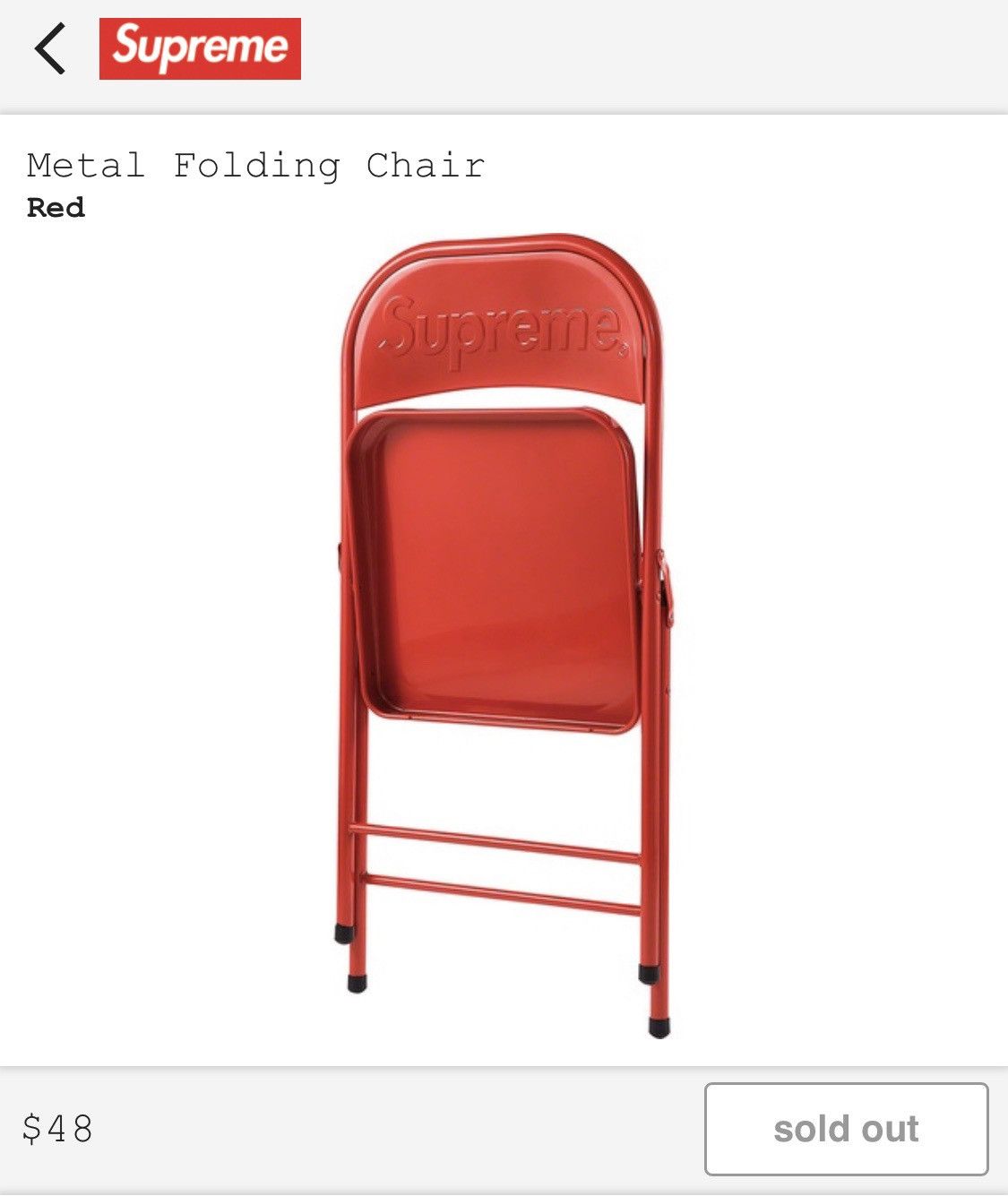 Supreme Supreme Metal Folding Chair Red Size ONE SIZE - 2 Thumbnail