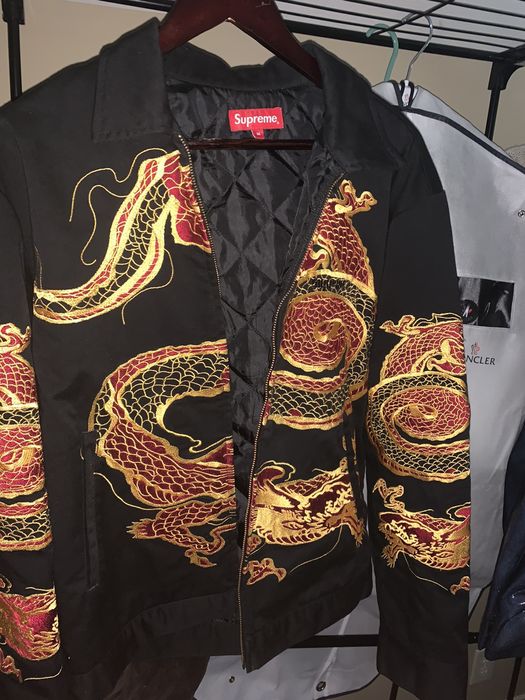 Supreme Dragon Embroidered Work Jacket - Black, Size Medium