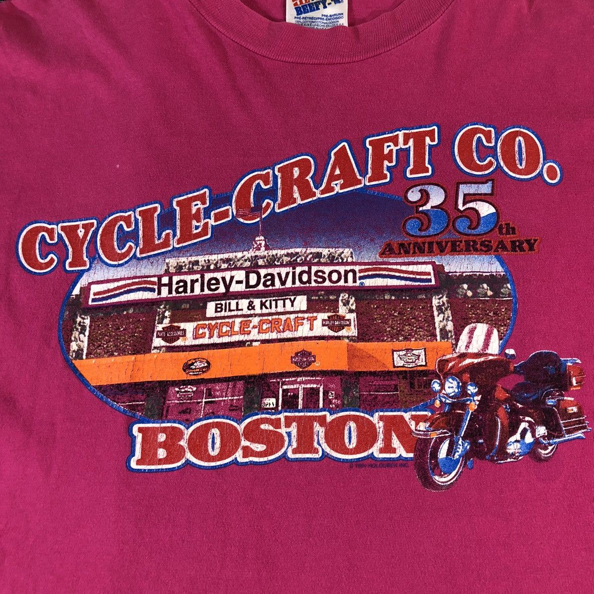 Harley Davidson Harley Davidson Cycle & Craft Boston 1994 Vintage Pink Tee Size US XL / EU 56 / 4 - 4 Thumbnail