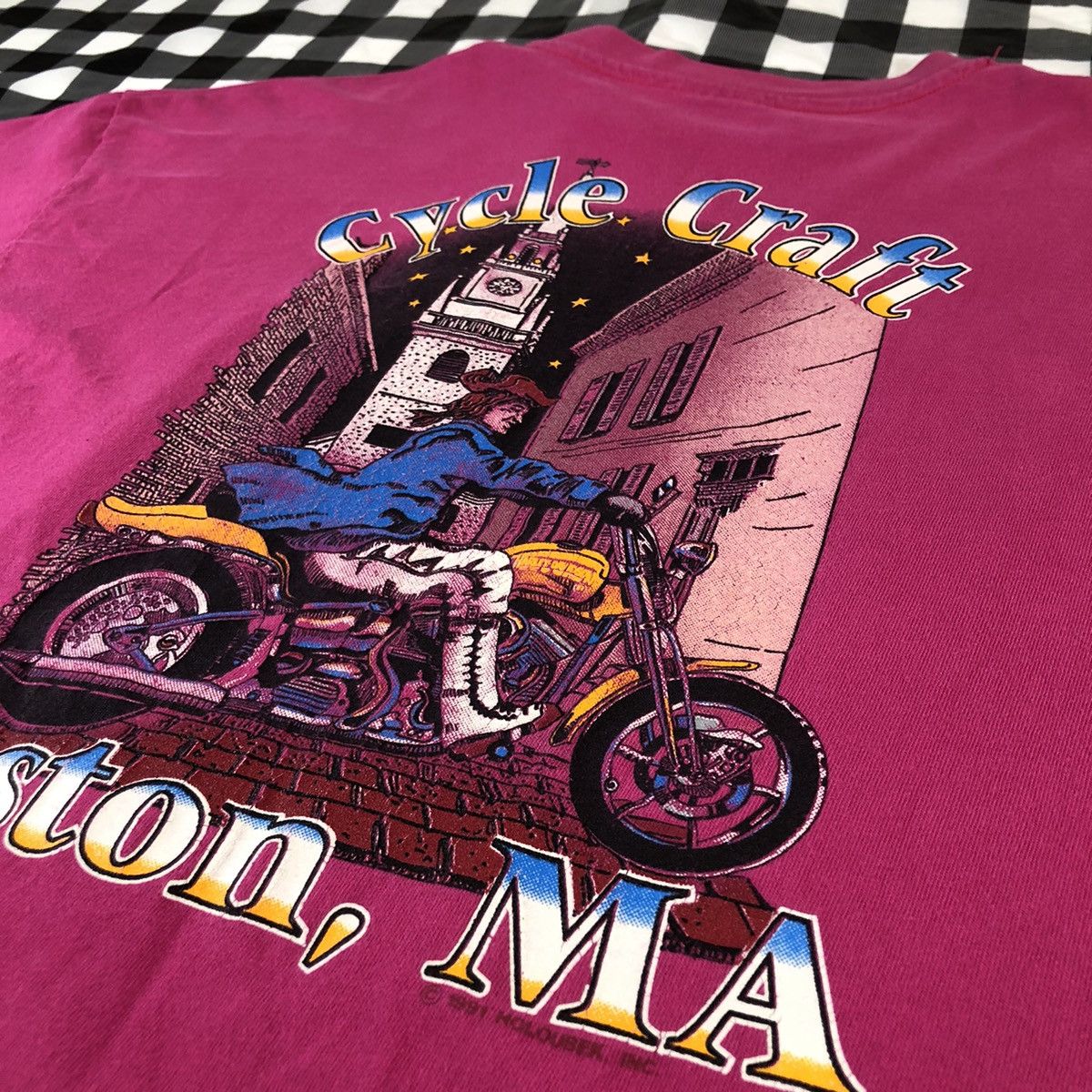 Harley Davidson Harley Davidson Cycle & Craft Boston 1994 Vintage Pink Tee Size US XL / EU 56 / 4 - 3 Thumbnail