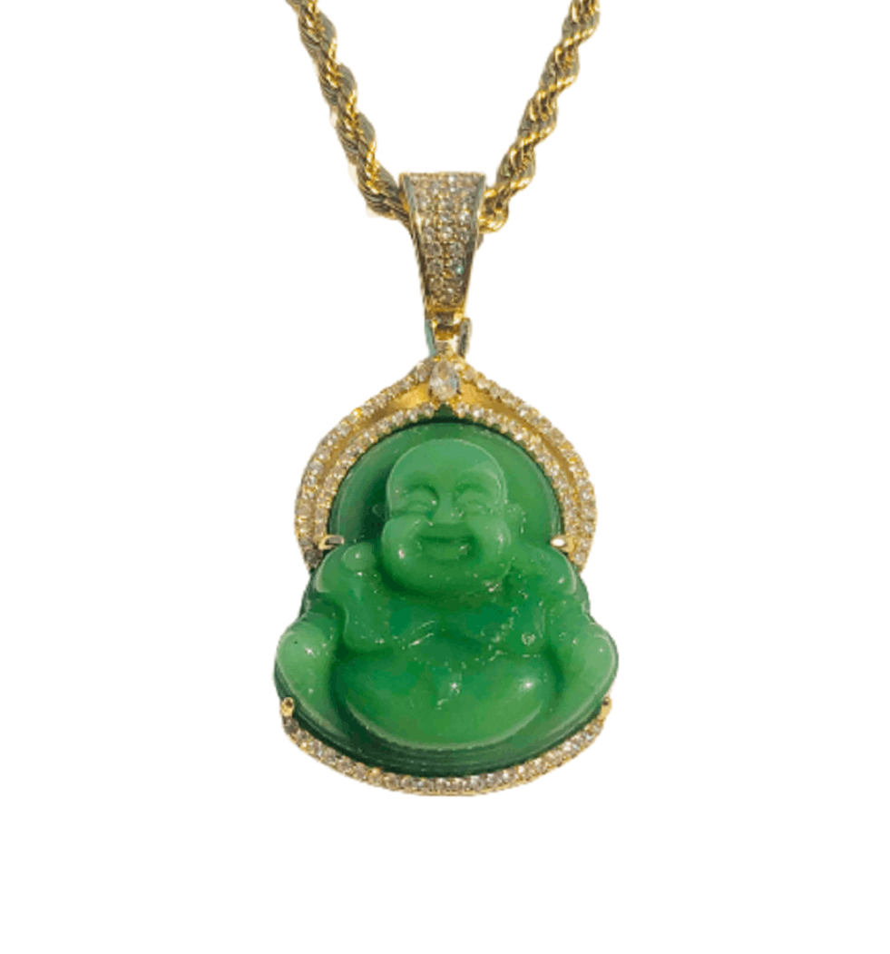 Real Green Thai Buddha 14k Gold layered CZ Diamonds
