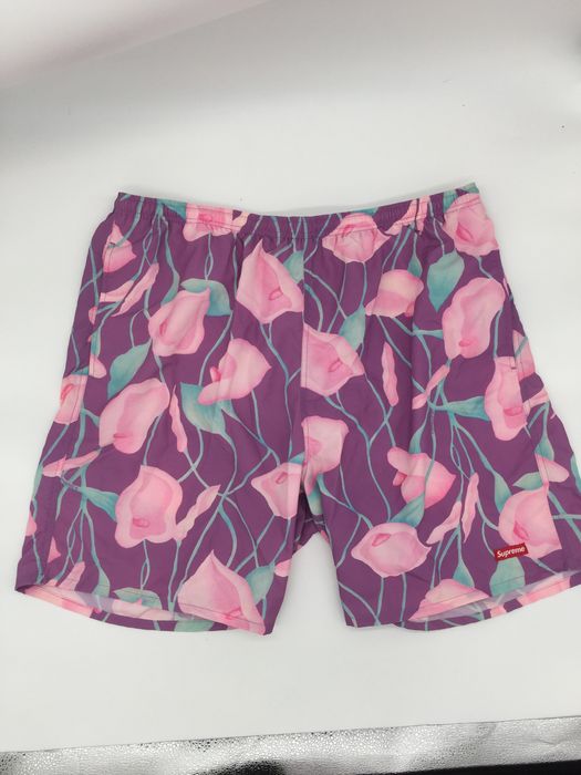 Supreme Supreme Nylon Water Shorts Floral Print XL Pink Purple New
