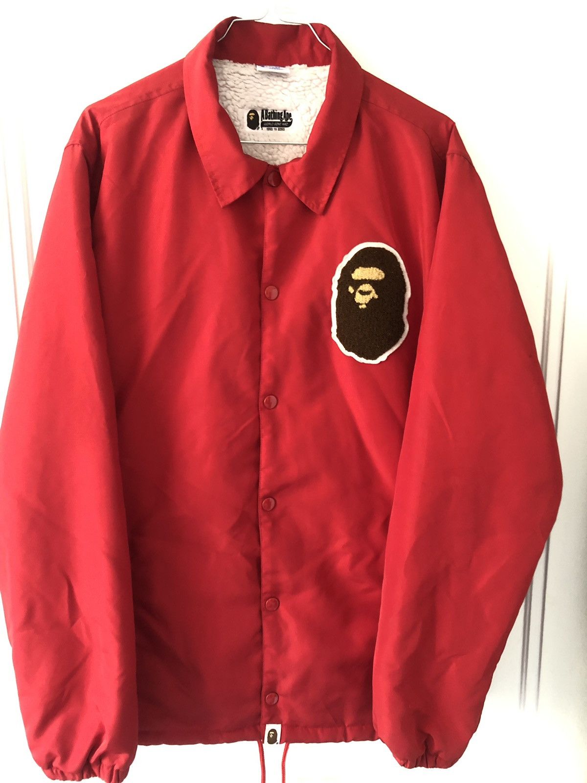 Bape Champion Bape x Champion Coach Varsity Jacket Red L Grailed