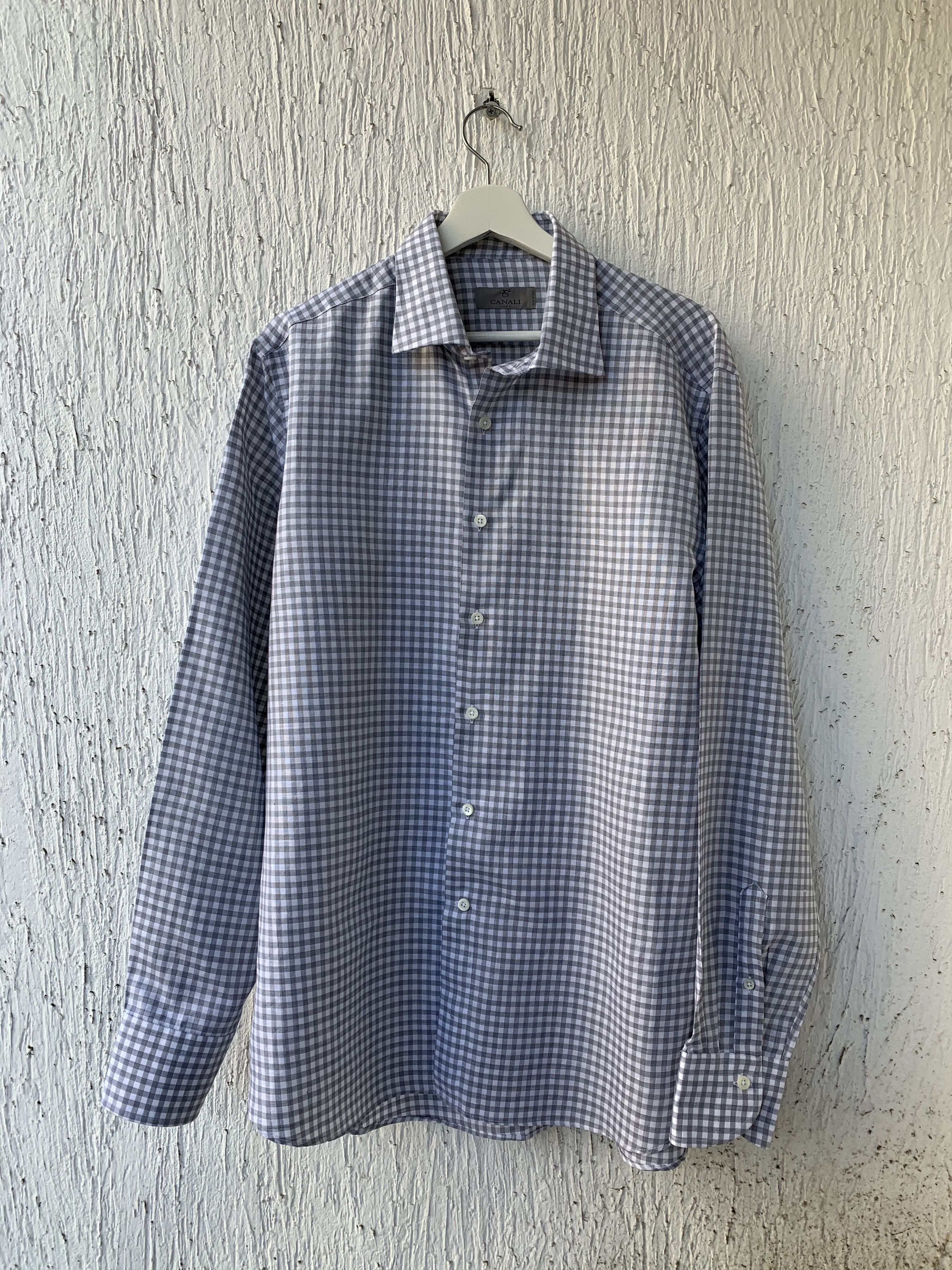 Canali Checked Cotton and Linen Blend Shirt Size US S / EU 44-46 / 1 - 1 Thumbnail