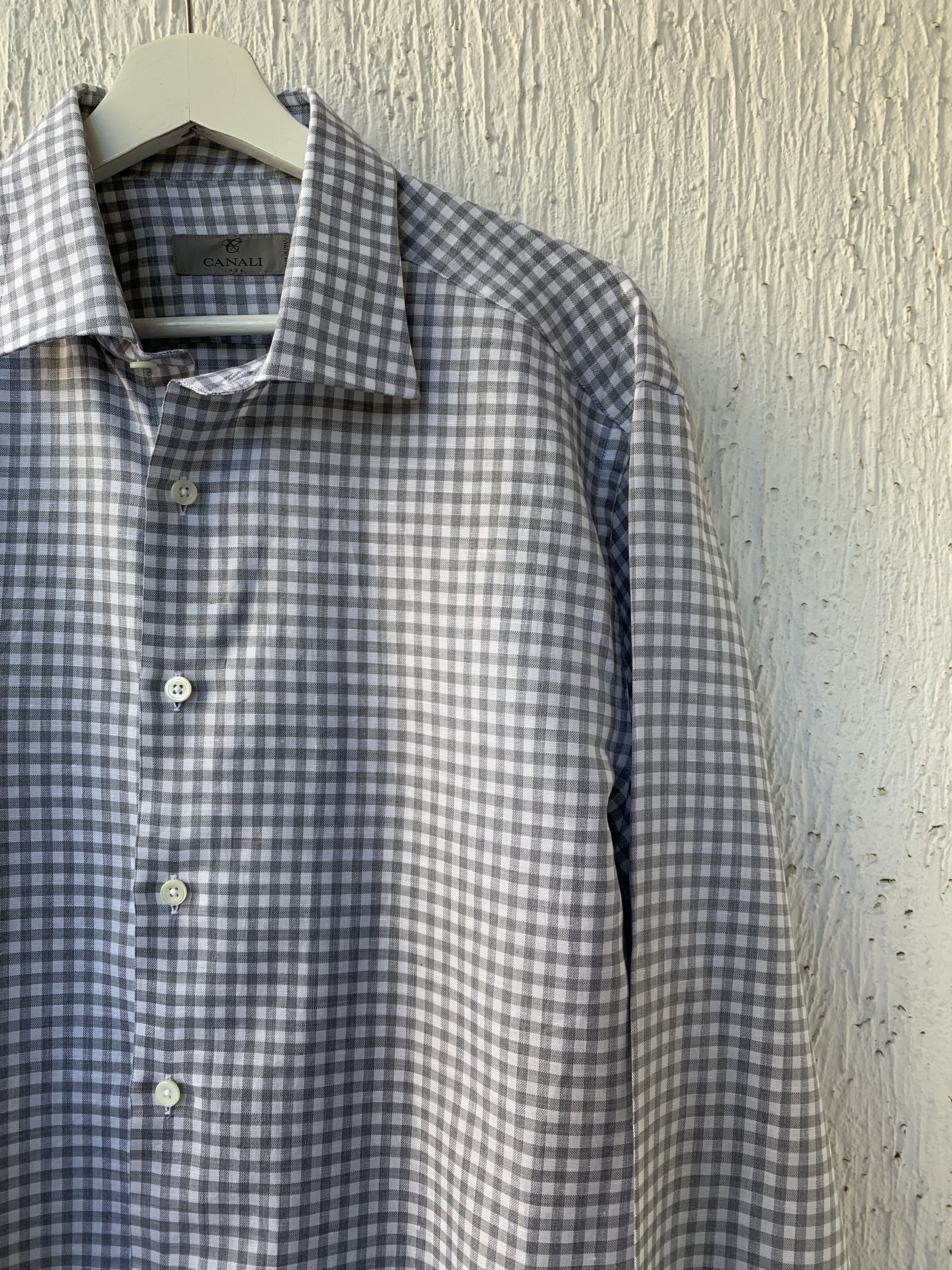 Canali Checked Cotton and Linen Blend Shirt Size US S / EU 44-46 / 1 - 2 Thumbnail