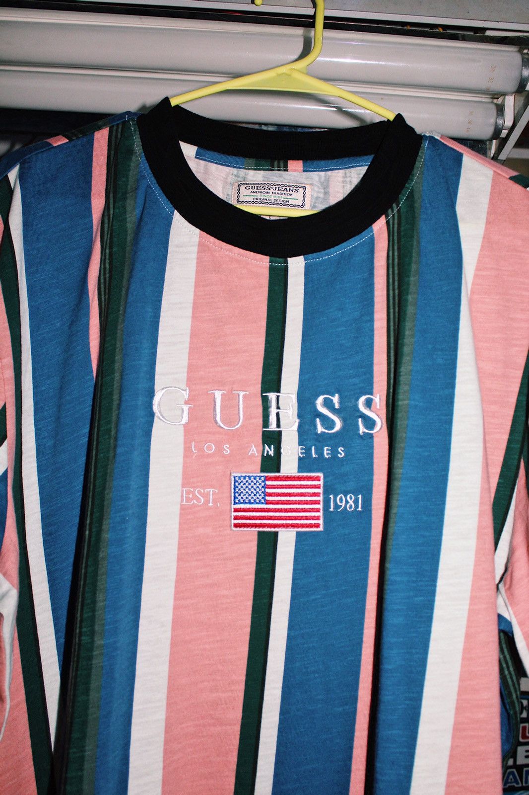 Guess pink and green hot sale shirt