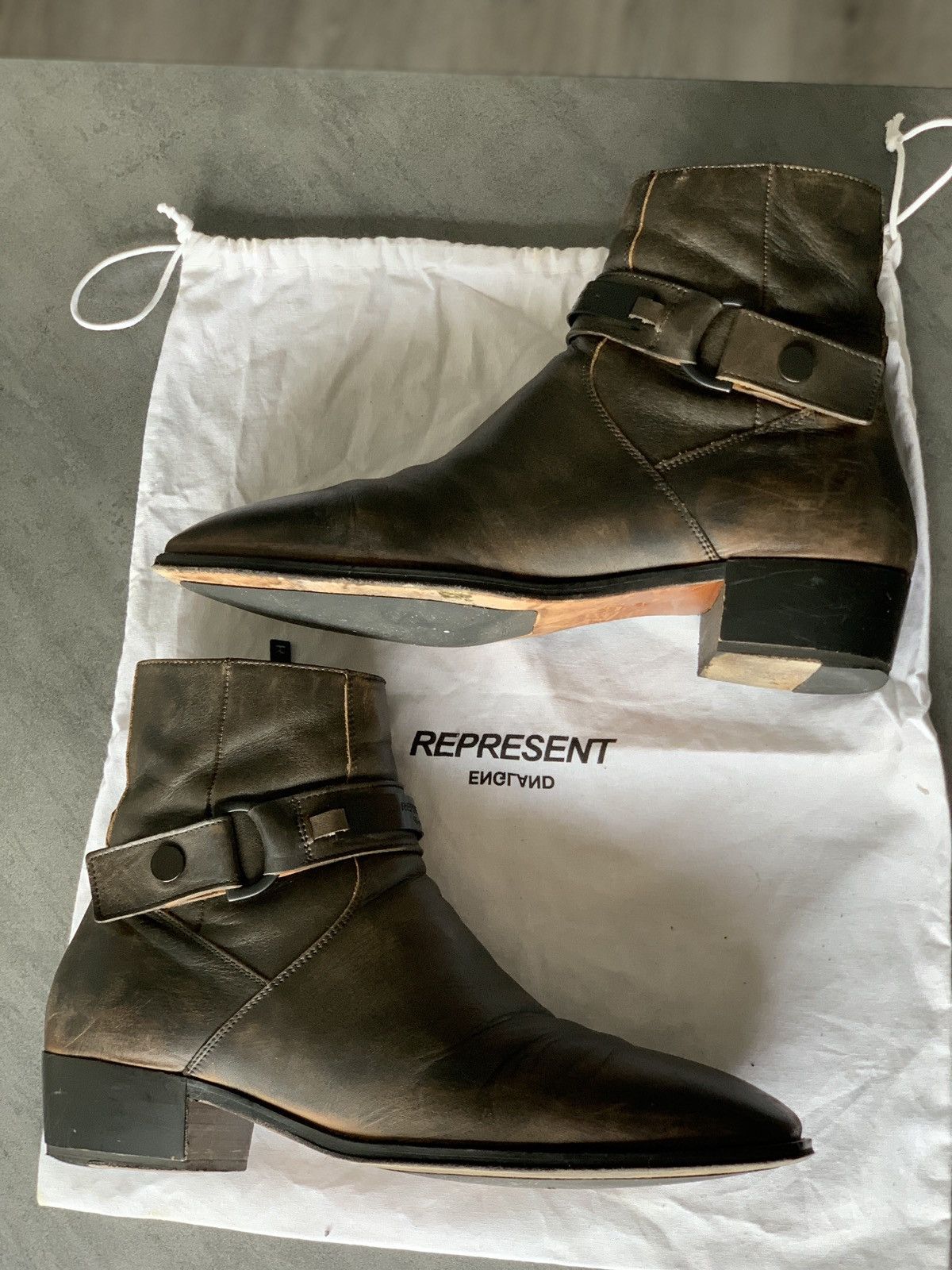 Represent Clo. Represent Clothing strapped Chelsea boots in aged black Grailed