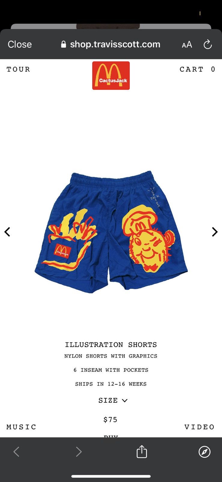 Travis hot Scott x McDonalds Cactus Jack Illustration Shorts - Blue Medium