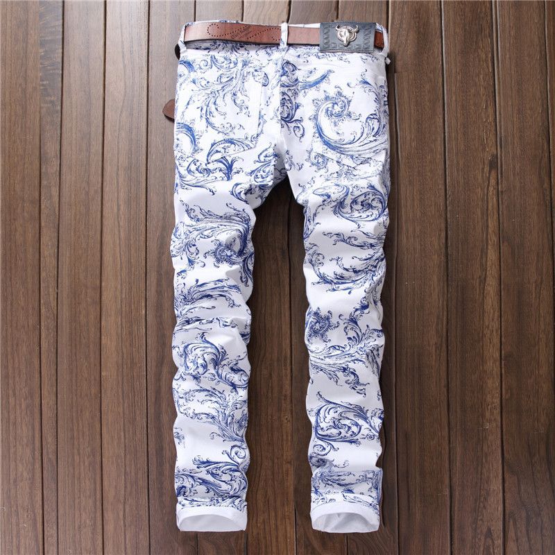 Vintage White printed casual pants Size US 30 / EU 46 - 2 Thumbnail