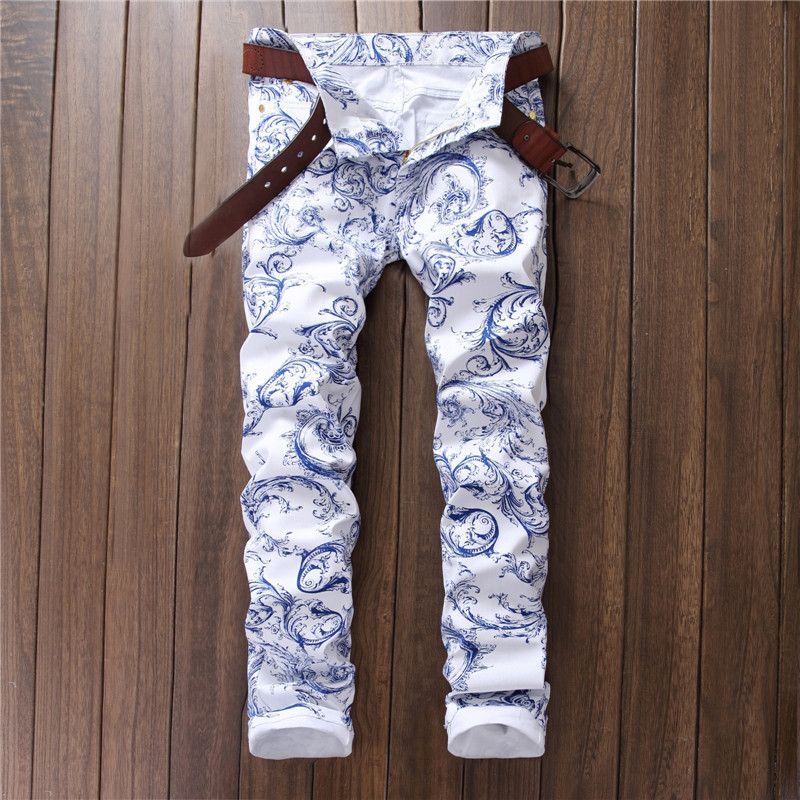 Vintage White printed casual pants Size US 30 / EU 46 - 1 Thumbnail