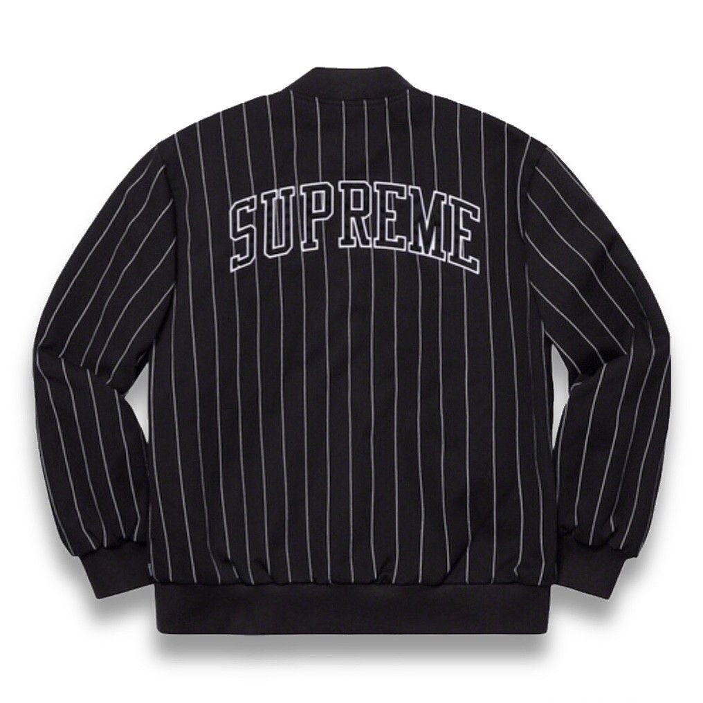 Pinstripe varsity jacket supreme shop