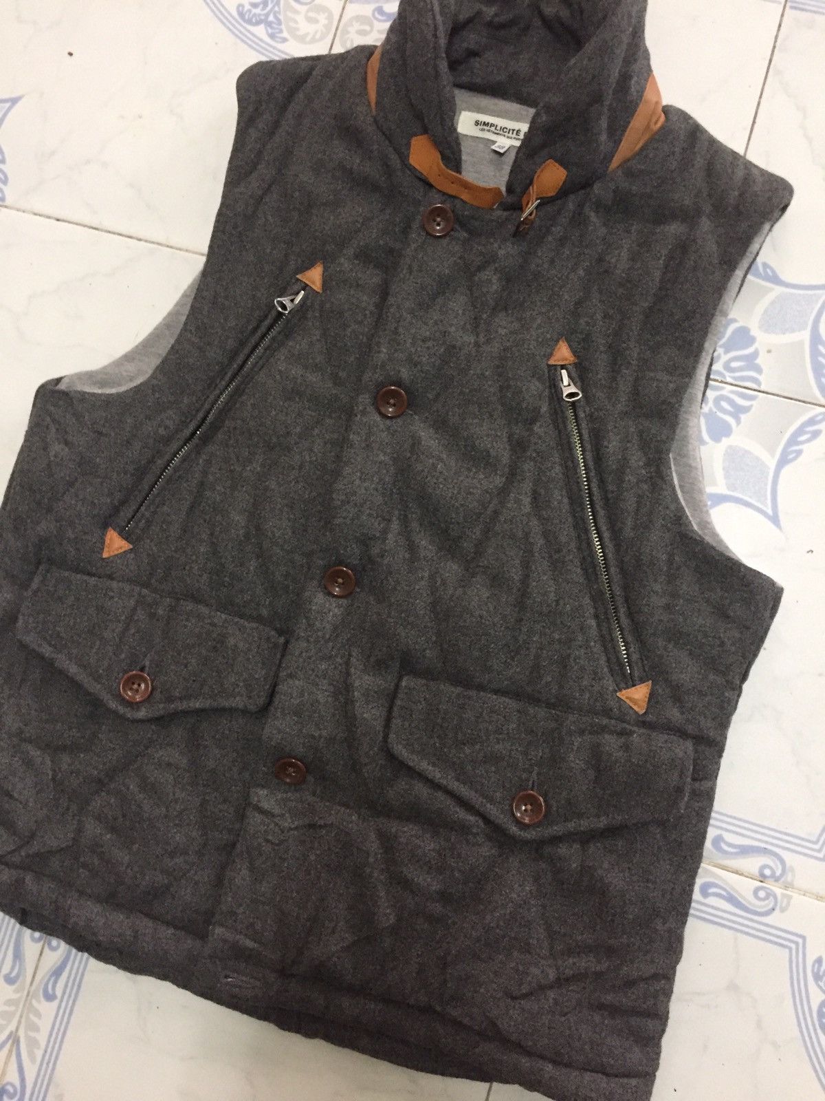 Japanese Brand Simplicite Plus Vest Wool Sweater Sheep Skin Collar Lining Size US M / EU 48-50 / 2 - 5 Thumbnail