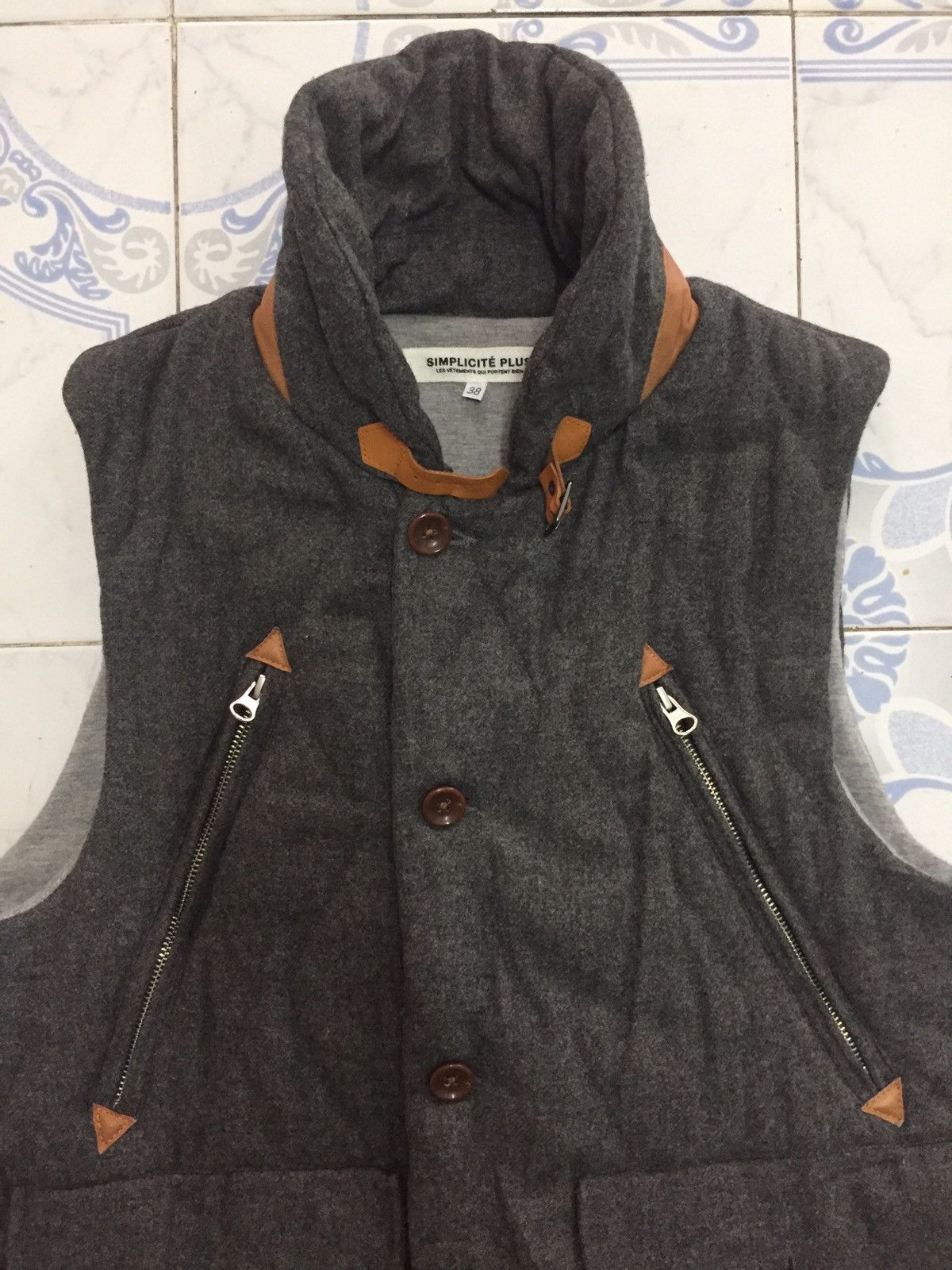 Japanese Brand Simplicite Plus Vest Wool Sweater Sheep Skin Collar Lining Size US M / EU 48-50 / 2 - 4 Thumbnail