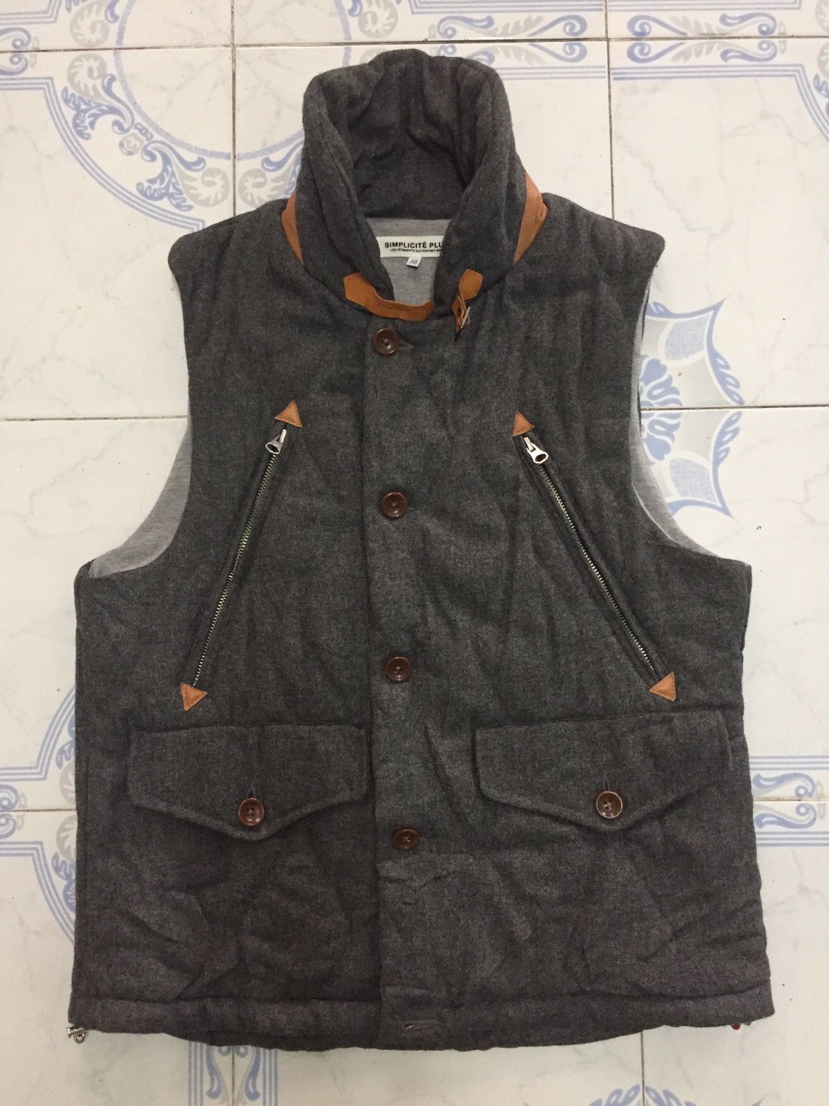 Simplicite Plus Vest Wool Sweater Sheep Skin Collar Lining