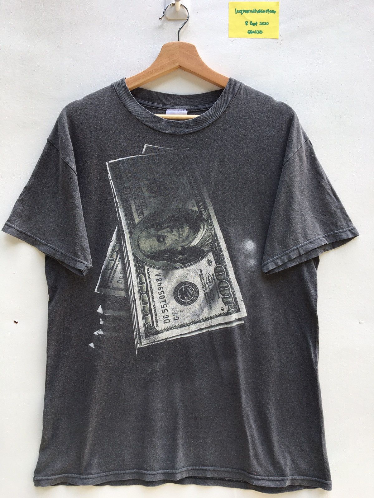 image of Art x Vintage Hundred Dollar Bill Benjamin Franklin Us Dollars Tee in Black, Men's (Size Large)