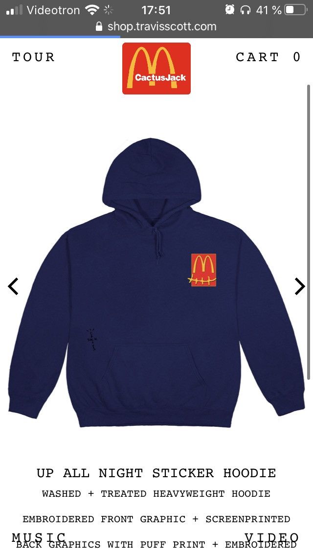 Travis Scott Travis Scott x McDonald s Up All Night Sticker Hoodie Blue L Grailed