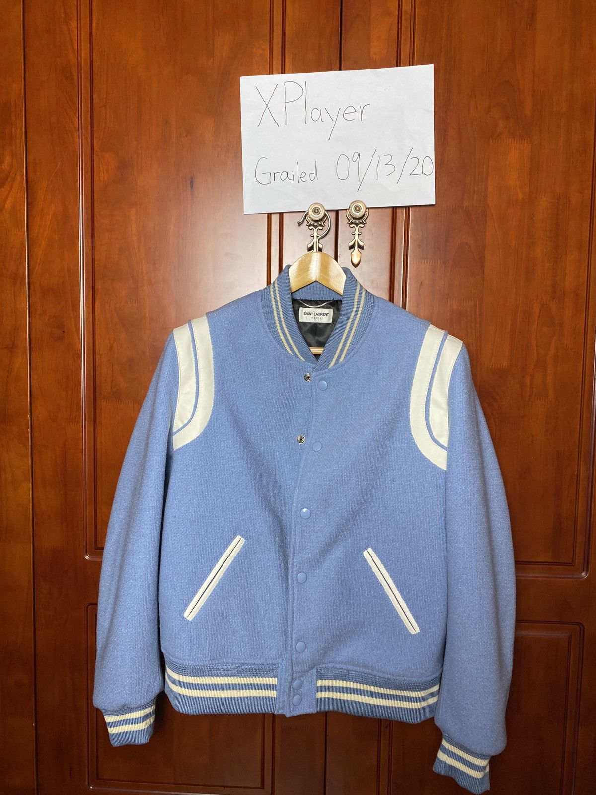 Saint Laurent Paris Teddy Jacket in blue/white | Grailed