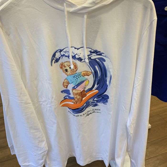 Polo Ralph Lauren Deadstock Polo Bear Surfing Bear Graphic LS Tee Hoodie Grailed