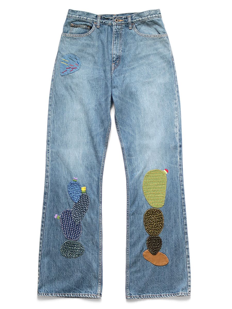 Kapital 14oz Cactus Embroidered Rat Flare Jeans