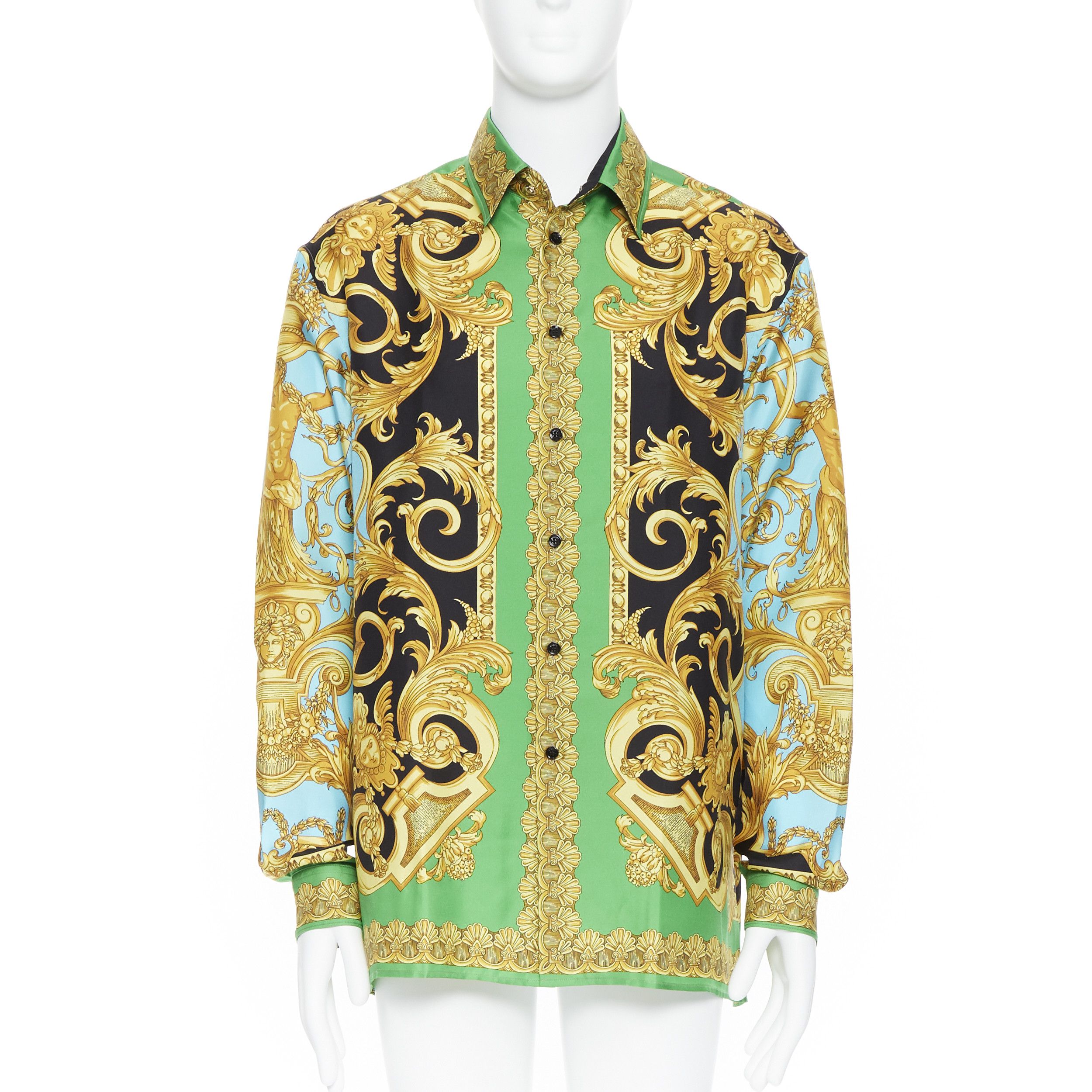 Versace EU40 NEW AW19 Runway 100% silk green baroque Medusa shirt | Grailed