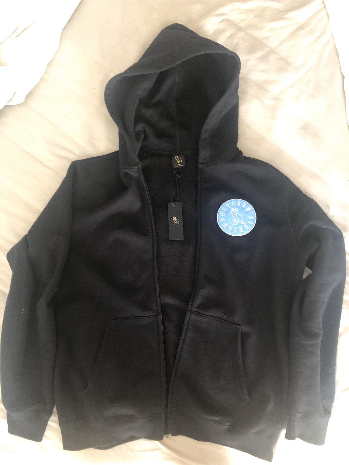 Octobers Very Own Zip up hoodie / baby blue OVO logo | Grailed