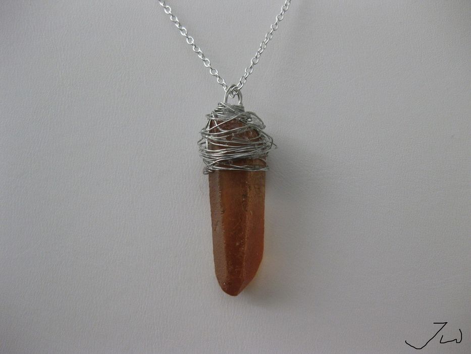 Handmade Orange Quartz Stone Chain necklace with wire Size ONE SIZE - 3 Preview