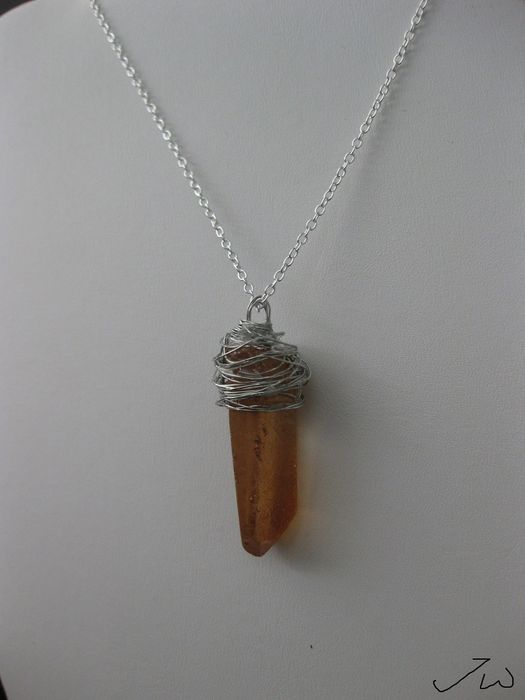 Handmade Orange Quartz Stone Chain necklace with wire Size ONE SIZE - 2 Preview