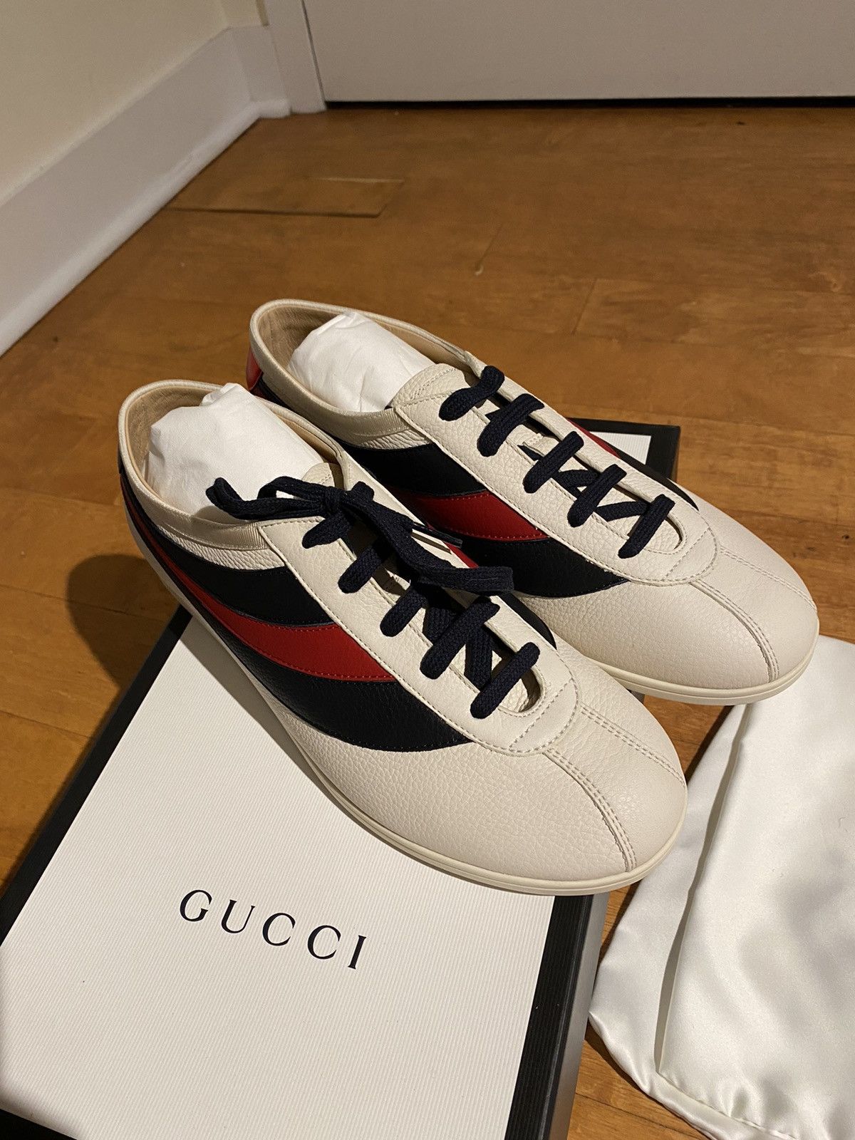 Gucci “Falacer” Leather Sneakers White/Green/Red
