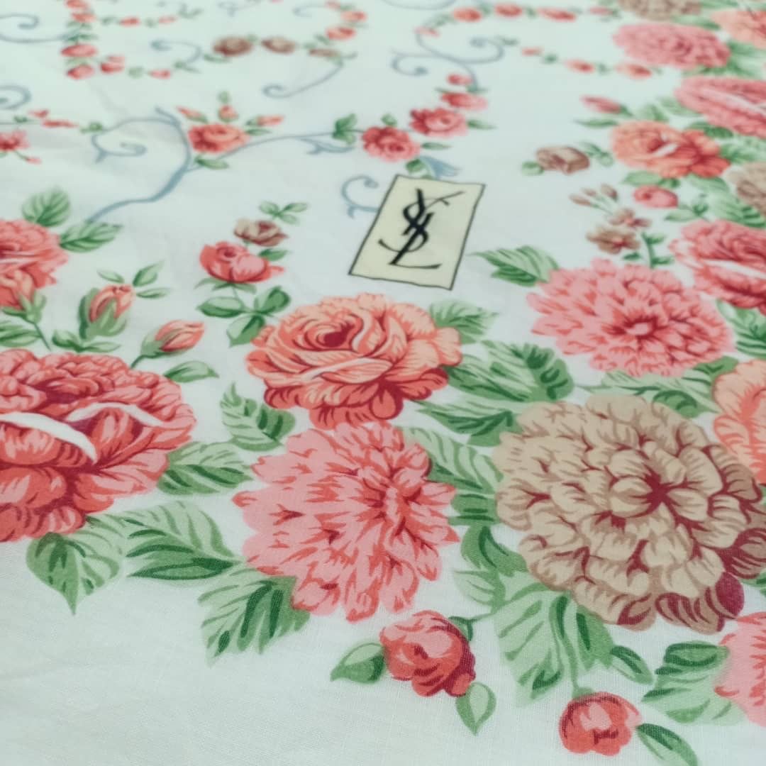 Yves Saint Laurent cotton floral red scarf handkerchief