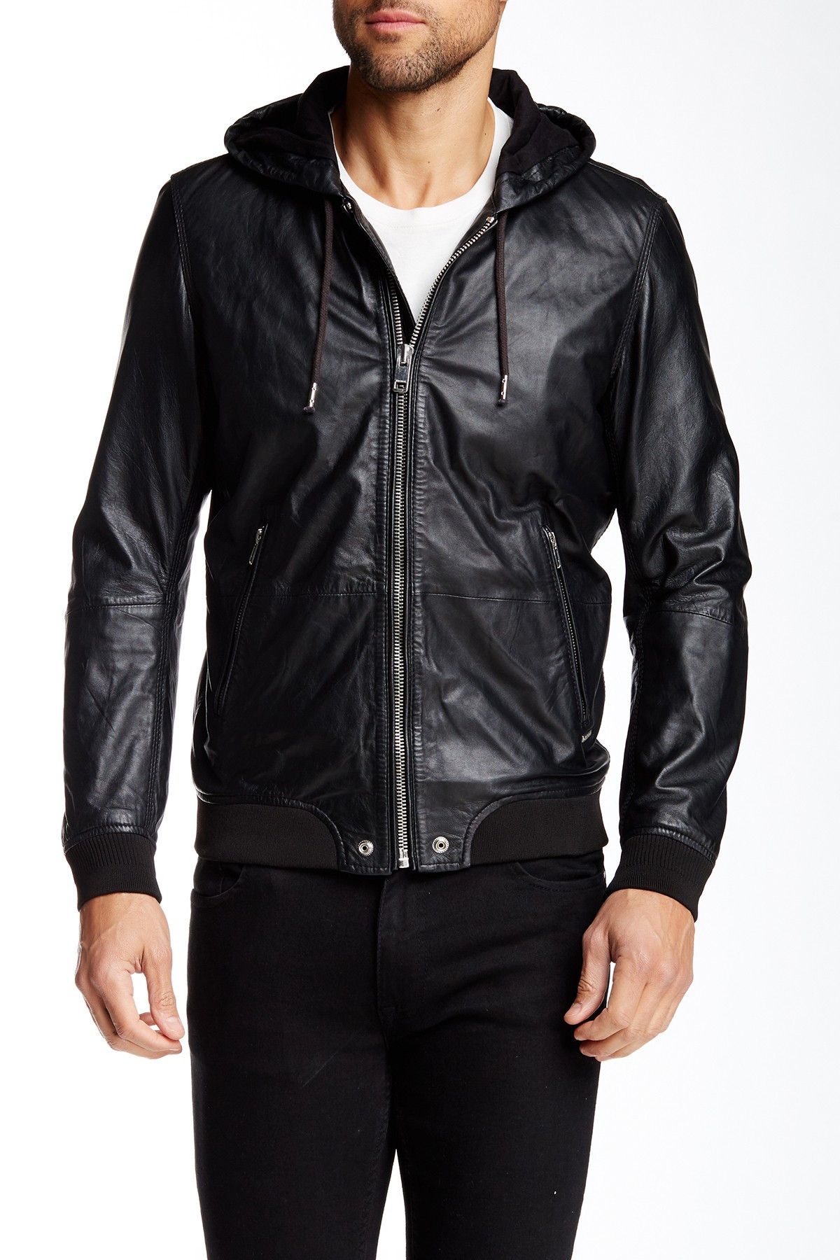 Diesel DIESEL AKURA LEATHER LAMBSKIN ZIP JACKET HOODIE MEDIUM M