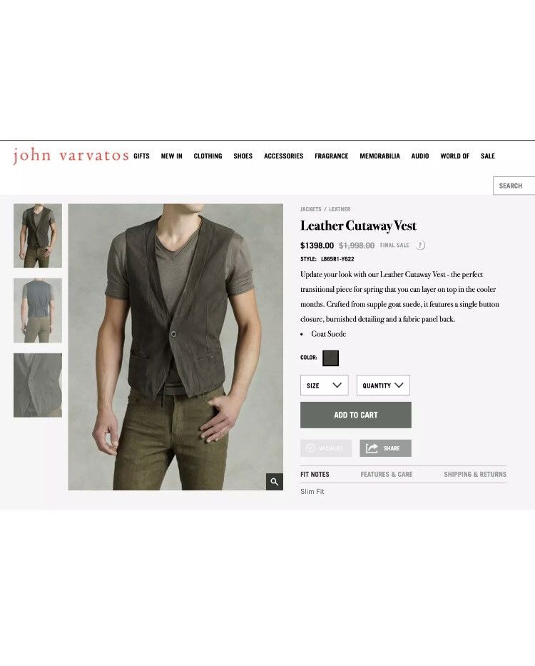 John Varvatos Cutaway suede vest size 48 medium Size US M / EU 48-50 / 2 - 5 Thumbnail