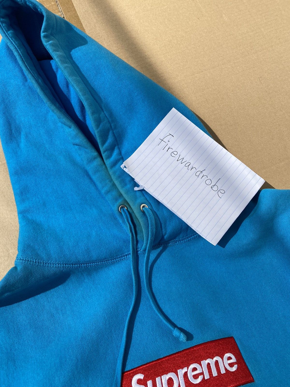 Blue supreme hoodie 2025 red box logo