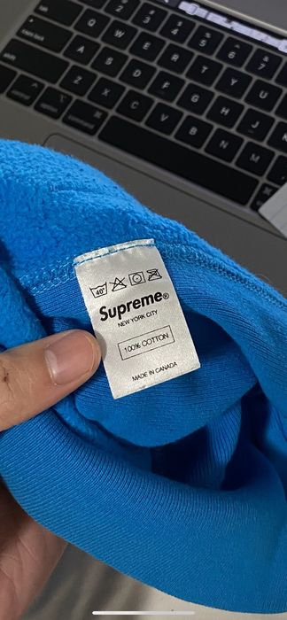 Blue supreme hoodie hot sale red box logo