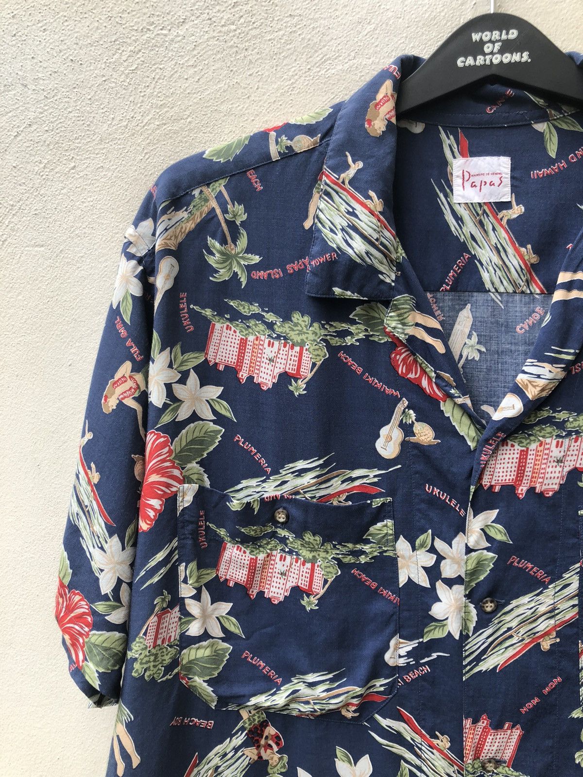 Mademoiselle Non Non Papas Japan Double Pocket Hula Girl Rayon Hawaiian Shirt Size US M / EU 48-50 / 2 - 8 Thumbnail