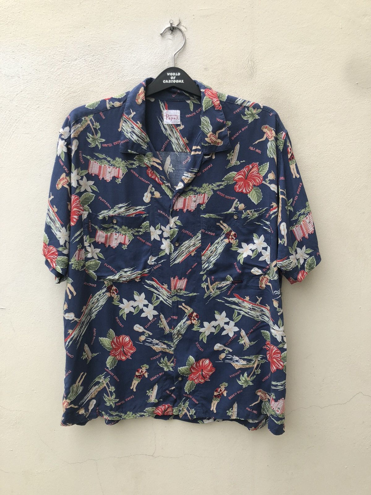 Mademoiselle Non Non Papas Japan Double Pocket Hula Girl Rayon Hawaiian Shirt Size US M / EU 48-50 / 2 - 1 Thumbnail