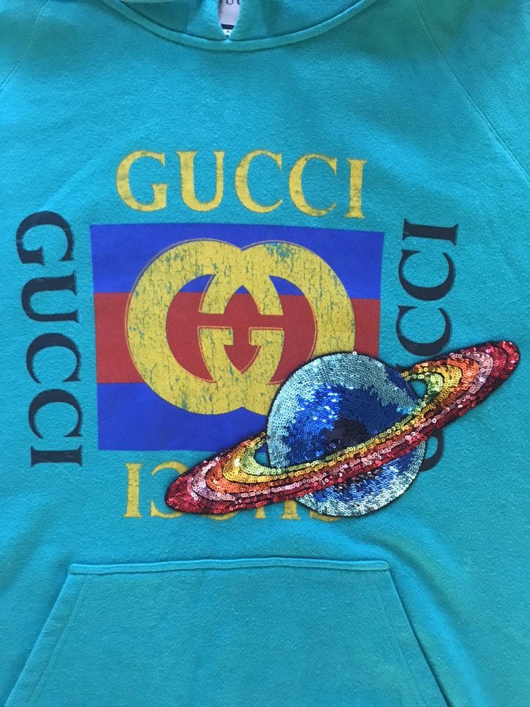 Gucci $1400 Teal Sequined Planet Square Logo Hoodie Size US L / EU 52-54 / 3 - 3 Thumbnail