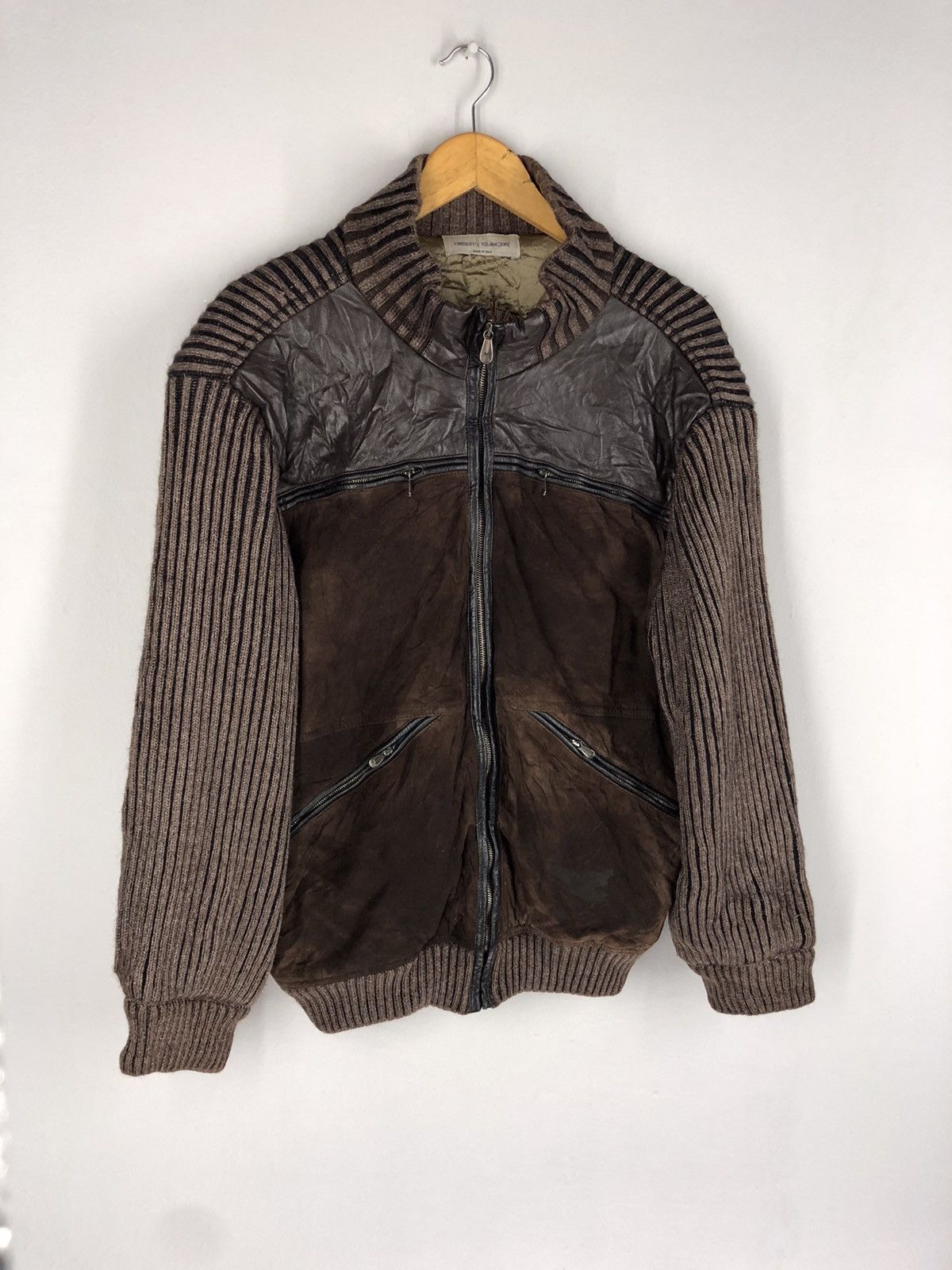 Other 🔥UMBERTO BILANCIONI HYBRID LEATHER KNIT JACKET MADE ITALY Size US L / EU 52-54 / 3 - 3 Thumbnail